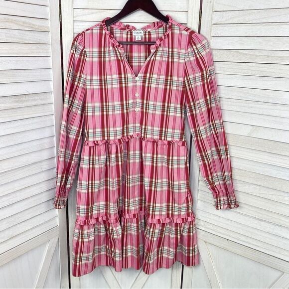 J. Crew Factory Plaid Ruffle Trim Tiered Shift Dress Pink 6 - Picture 8 of 14